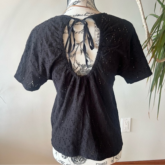 BLACK TAPE size M mesh knit style top, cut out in the back with tie up - Picture 1 of 7